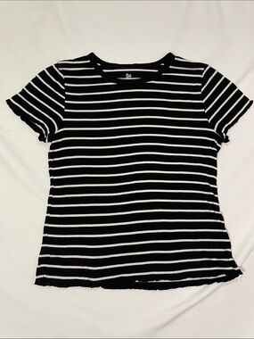 SO Black & White Striped Ribbed Short Sleeve Tee
